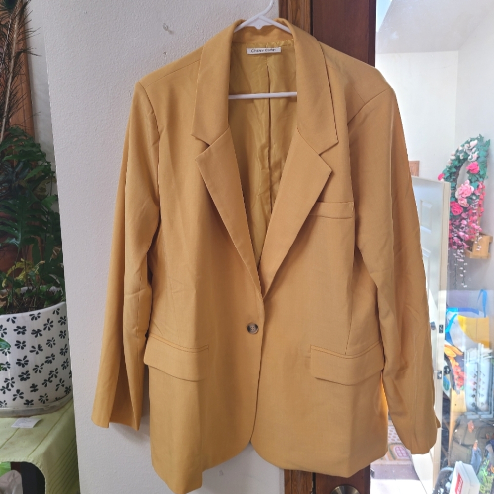 🆕️Cherry Cloth Mustard Yellow Blazer Medium Weight Business Blazer Suit